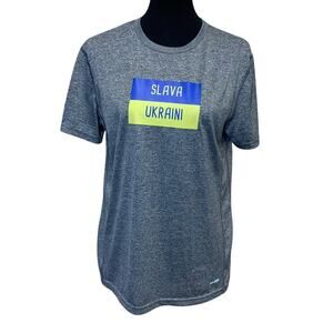 Upcycled Hand Printed Mens Small Ukraine Flag Slava Ukraini Fundraiser Tee